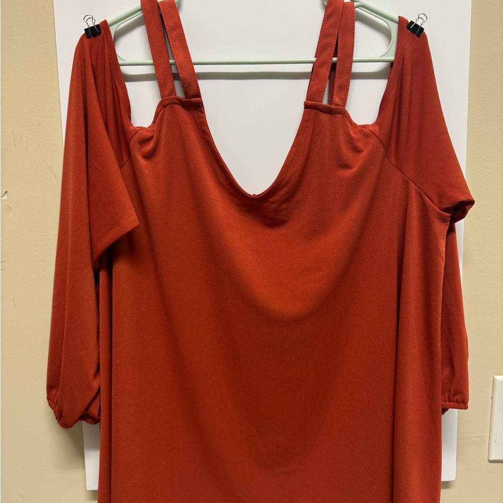 Rust Orange Cold Shoulder Top